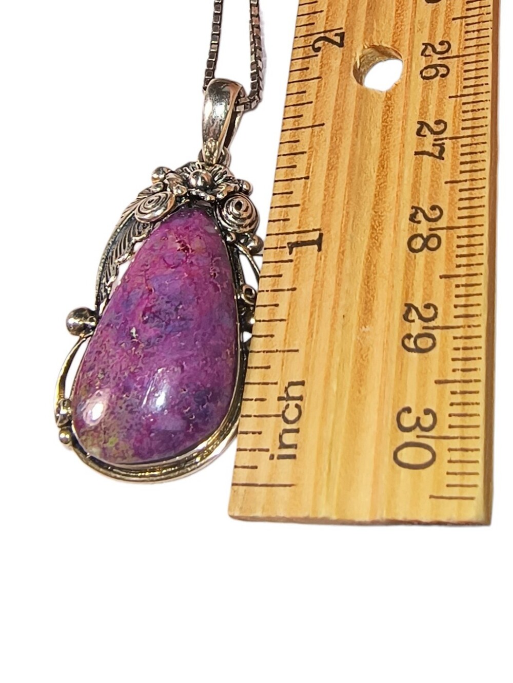 Sterling Silver Purple Teardrop Pendant Necklace With Italy Sterling Chain - Picture 3 of 11